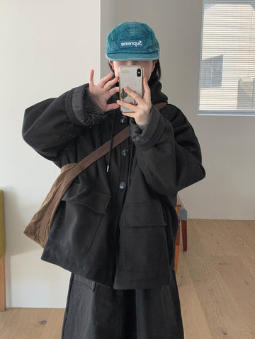 Enconi Wool Quilted Hooded Half Coat